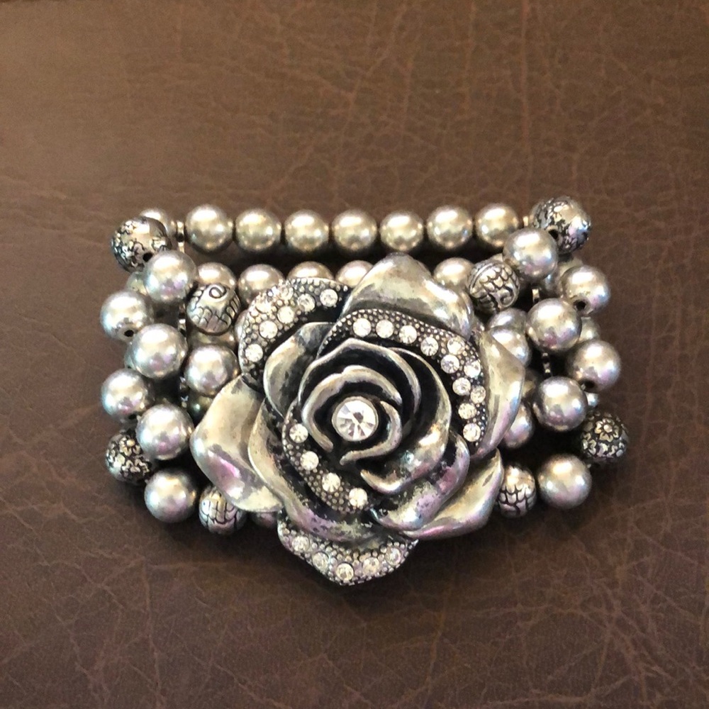Rustic western silver rose bracelet.